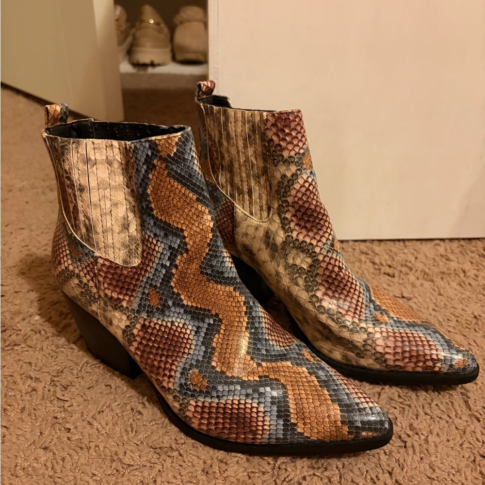 Multicolor Snakeskin Ankle Boots